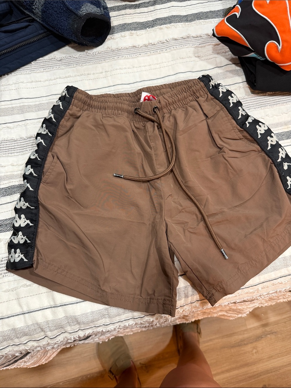 Kappa Brown Swim Shorts with Black Logo-Trim